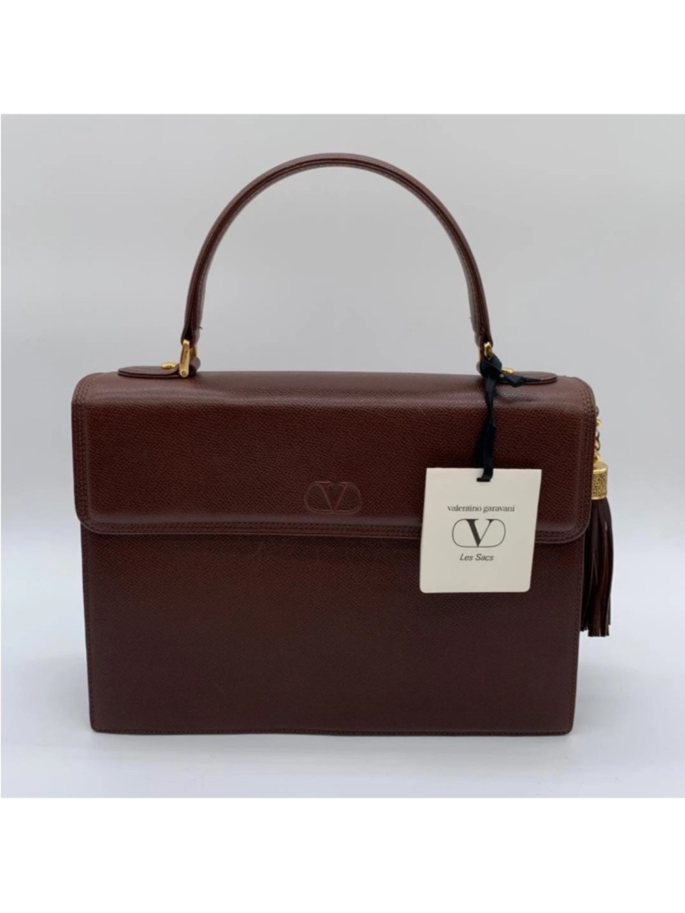 Valentino Garavani Brown Top-Handle Leather Satchel with Tassel